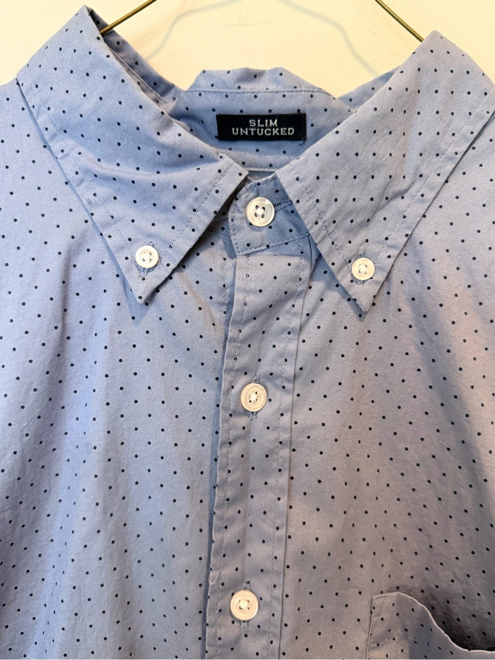 J. Crew Slim Untucked Light Blue Button-Down with Navy Micro-Dots